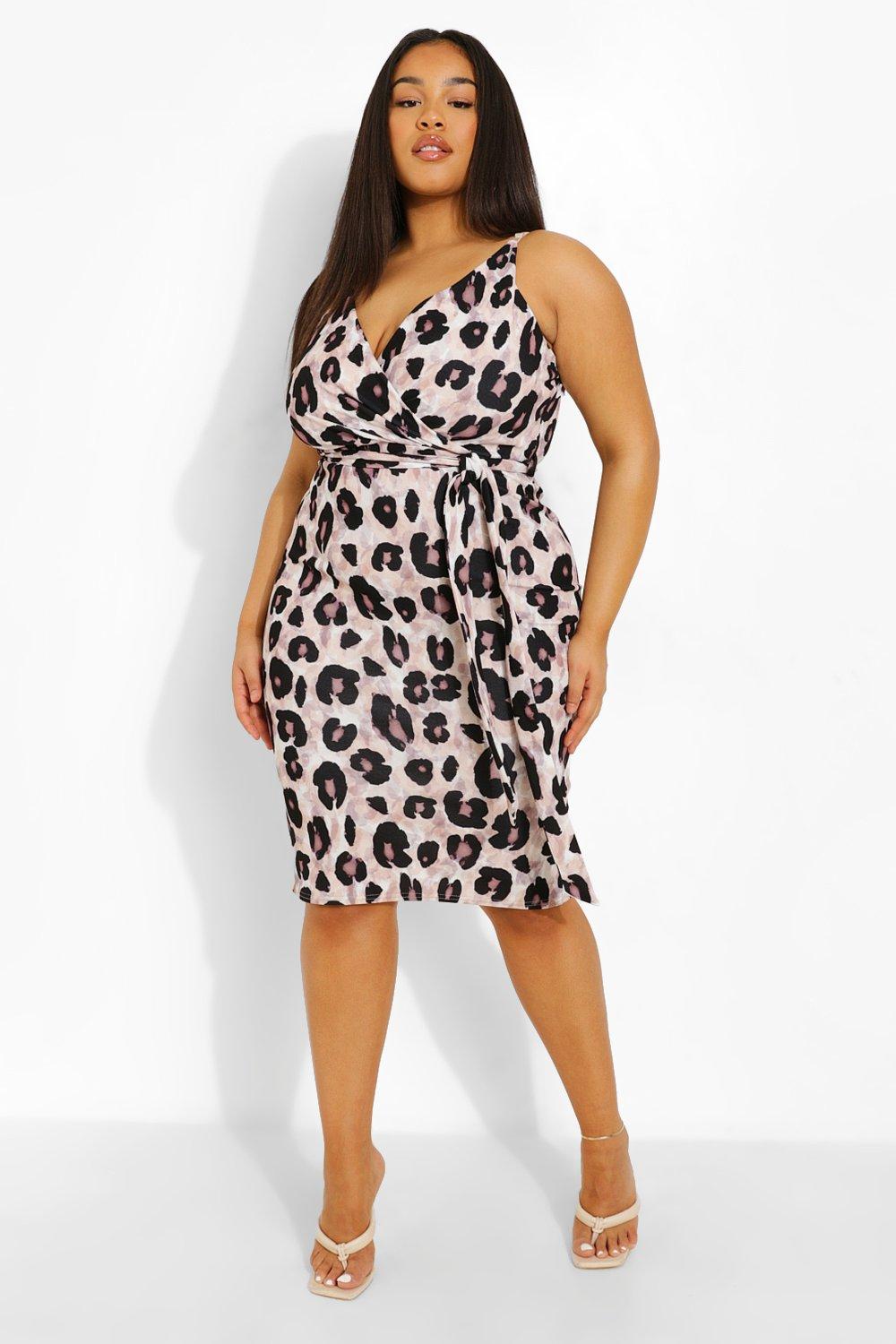 Women's Plus Occasion Leopard Wrap Midi Dress | Boohoo UK